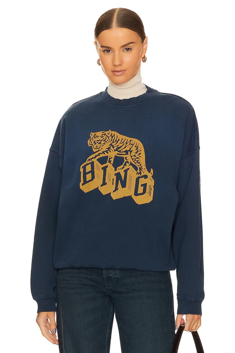 ANINE BING Harvey Crew Cotton Long Sleeves Top - M